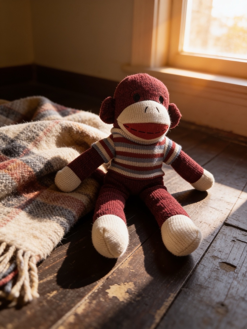 Dan Dee Knit Plush Monkey Toy - Burgundy and Cream